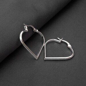Sterling Silver Heart Hoop Earrings Stamped 925 Silver Minimalist Hinged…